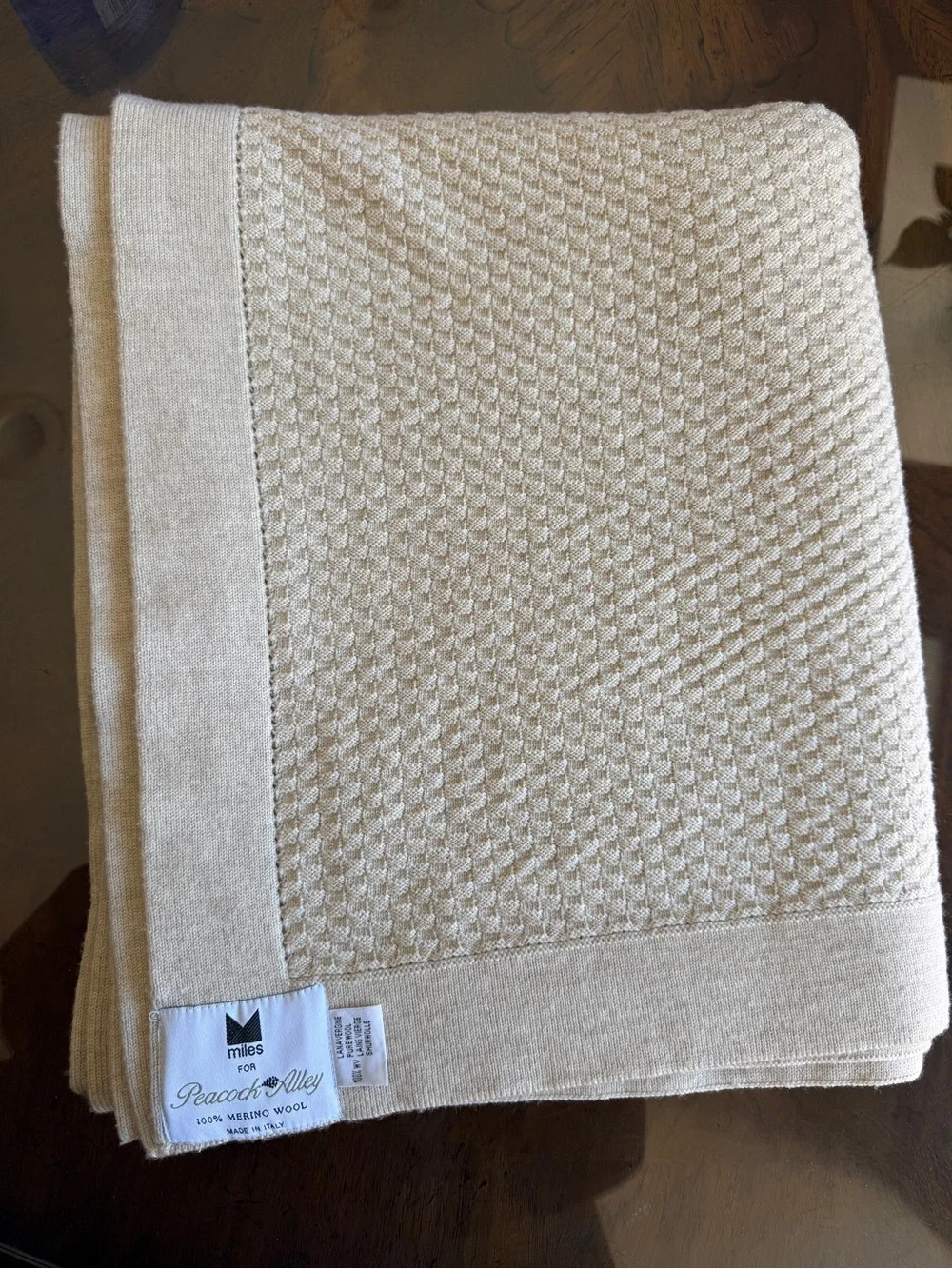 Peacock Alley Merino Wool Throw Blanket Cream Italy 54 x70